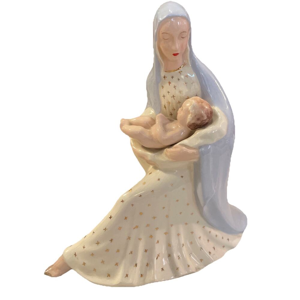 Vintage Exquisite Hobbist Pottery Hand Painted Madonna And Baby Jesus 9x 8.5”